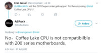 ASRock varmisti: Intelin Coffee Lake -prosessorit eivät toimi nykyisillä emolevyillä