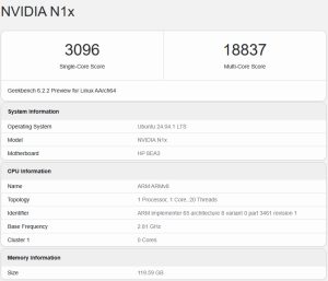NVIDIAn tuleva N1x-Arm-prosessori Geekbench-vuodossa
